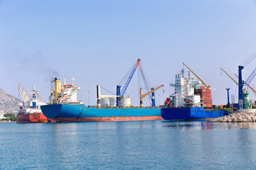 Container ship in a dock at port. Loading of containers on the ship