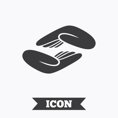 Helping hands sign icon. Charity or endowment.