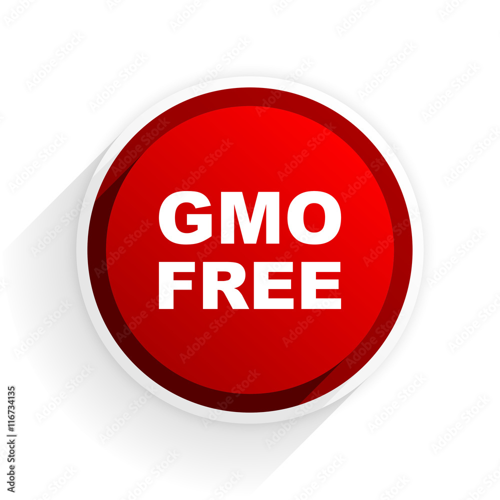 Poster gmo free flat icon with shadow on white background, red modern design web element