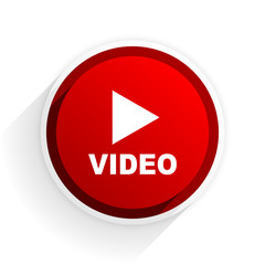 video flat icon with shadow on white background, red modern design web element