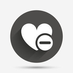 Heart sign icon. Remove lover symbol.