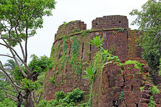 Remains of one of the turrets of Cabo de Rama Fort in Goa, India. A centuries old fort, last owned by the Portuguese during their occupation of Goa.