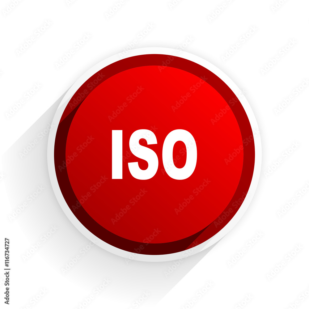 Poster iso flat icon with shadow on white background, red modern design web element