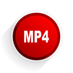 mp4 flat icon with shadow on white background, red modern design web element