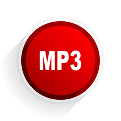 mp3 flat icon with shadow on white background, red modern design web element