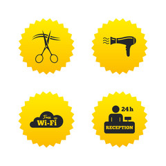 Hotel services icon. Wi-fi, Hairdryer.