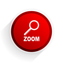 zoom flat icon with shadow on white background, red modern design web element