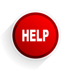 help flat icon with shadow on white background, red modern design web element
