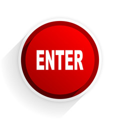 enter flat icon with shadow on white background, red modern design web element
