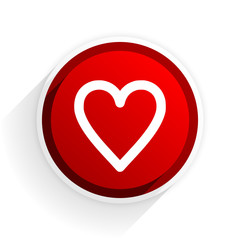 heart flat icon with shadow on white background, red modern design web element