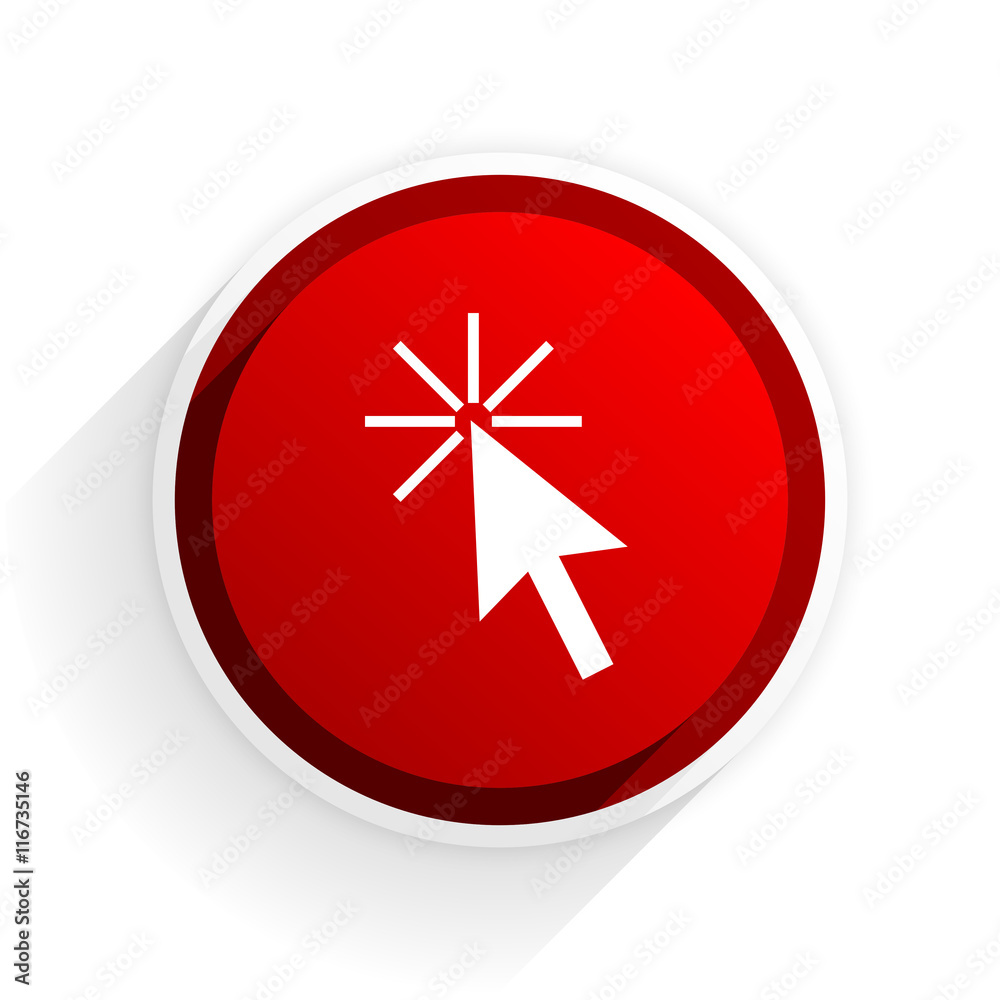 Poster click here flat icon with shadow on white background, red modern design web element