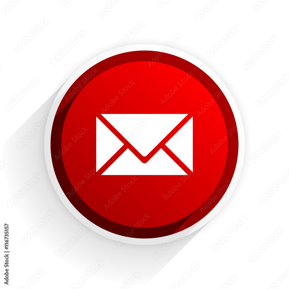 Poster email flat icon with shadow on white background, red modern design web element