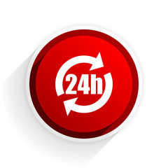 24h flat icon with shadow on white background, red modern design web element