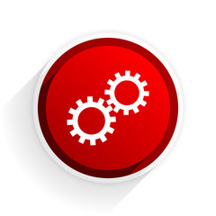gear flat icon with shadow on white background, red modern design web element