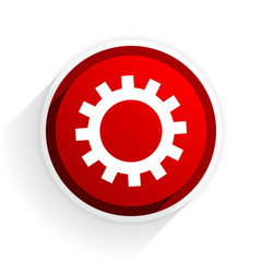 gear flat icon with shadow on white background, red modern design web element