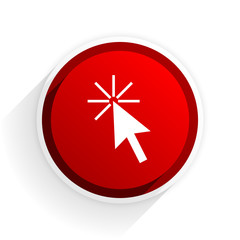 click here flat icon with shadow on white background, red modern design web element