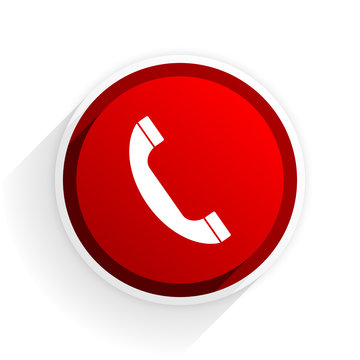 phone flat icon with shadow on white background, red modern design web element