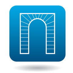 Striped arch icon in simple style in blue square. Construction and interiors symbol
