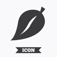 Leaf sign icon. Fresh product symbol.