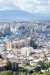 Aerial view of Malaga Cathedral from the Alcazaba citadel, Andalusia, Spain