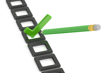 Checklist and green pencil, 3D rendering