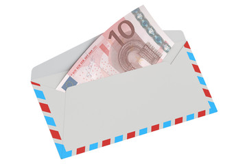 white envelope with 10 euro, 3D rendering