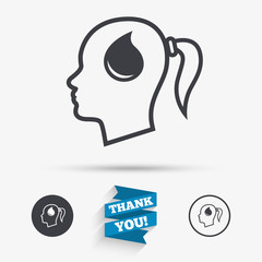 Head with drop sign icon. Female woman head