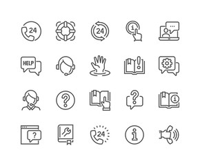 Line Help and Support Icons - obrazy, fototapety, plakaty