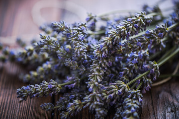 lavender bloom on wooden table