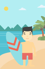 Obraz na płótnie Canvas Surfer holding surfboard vector illustration.