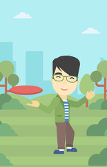 Man playing flying disc vector illustration.