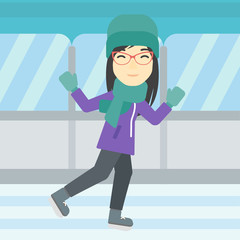 Woman ice skating vector illustration.
