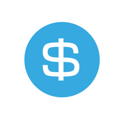 Dollar currency in the blue circle on a white background
