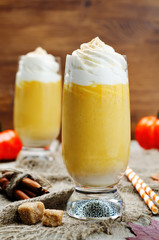 pumpkin spices pie pumpkin milkshake with whipped cream