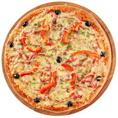 Classic pizza with tomatoes, red pepper and herbs