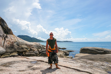Portrait of freaky hipster tourist in Thailand