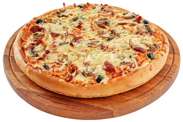 Pizza with smoked meat and mushrooms