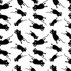 Black and white seamless pattern with mice. Vector clip art.