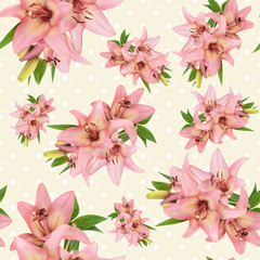 seamless floral pattern with pink lily flower