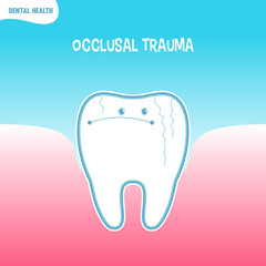 Cartoon bad tooth icon with occlusal trauma
