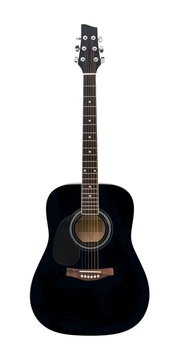 Black Wooden Classical Acoustic Guitar Isolated on a White Background