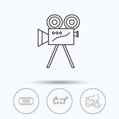 Ticket, video camera and theater masks icons.