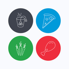 Chicken leg, pizza and soft tea bag icons.