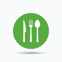 Fork, knife and spoon icons. Cutlery sign.
