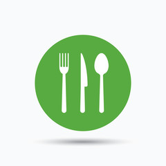 Fork, knife and spoon icons. Cutlery sign.