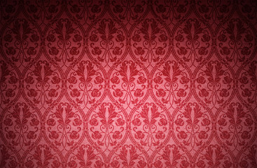 Red decorative background, ornament floral