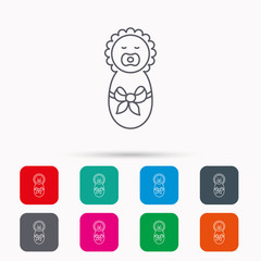 Newborn baby icon. Toddler with bow sign.