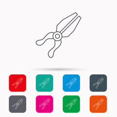 Pliers icon. Repairing fix tool sign.