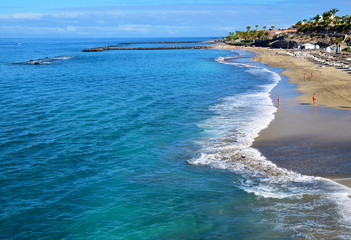 Fototapeta na wymiar Beautiful coastal view of El Duque beach in Costa Adeje,Tenerife,Canary Islands,Spain.