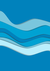 Blue curve wave line background, ocean in paper cut style. Cropped with Clipping Mask